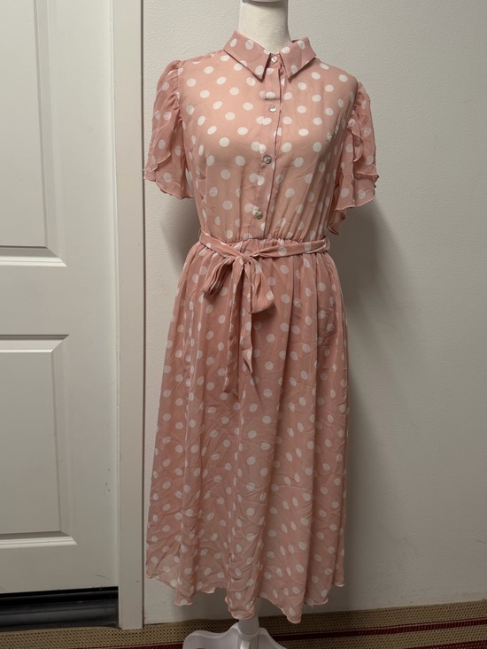 Stella & Julie Dresses & Skirts - Stella & Julie Pink Polka Dot Midi Dress Women’s Size 4 Cottagecore Coquette